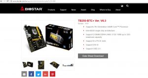 سایت بایواستار - صفحه مربوط به مادربرد BIOSTAR TB250 BTC PLUS