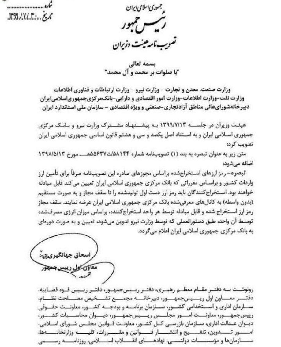 قانون‌گذاری رمزارزها هیئت وزیران ایران